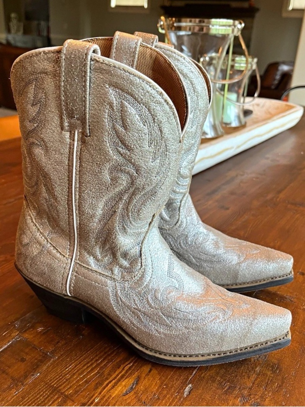 Laredo Silver Metallic Glitter Western Cowboy Boots - Mid-Calf Women’s 9